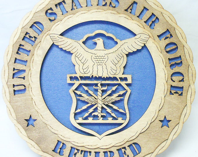 Custom 12" Wood US Air Force Retired Wall Tribute - FREE SHIPPING