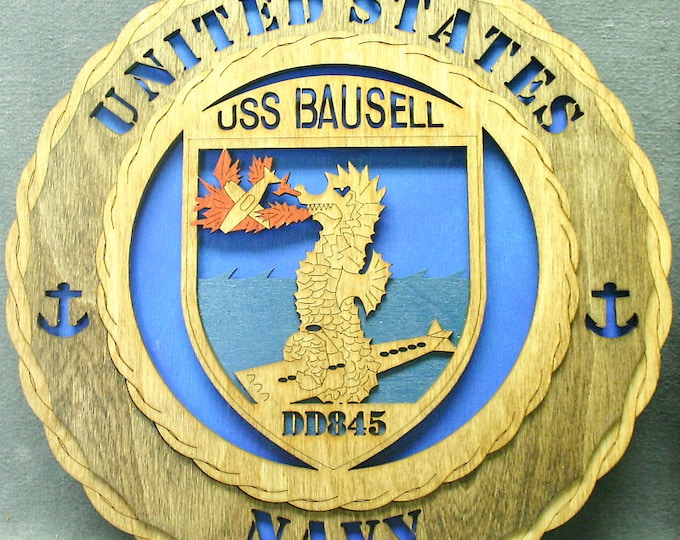 Custom 12" Wood Navy USS Bausell Wall Tribute - FREE SHIPPING!