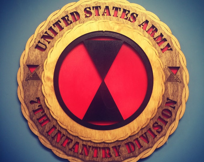 Custom 12" Wood US Army 7th Infantry Division Wall Tribute - FREE SHIPPING