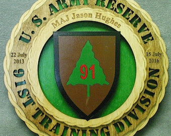 Custom 12" Wood US Army 91st Training Division Wall Tribute - FREE SHIPPING
