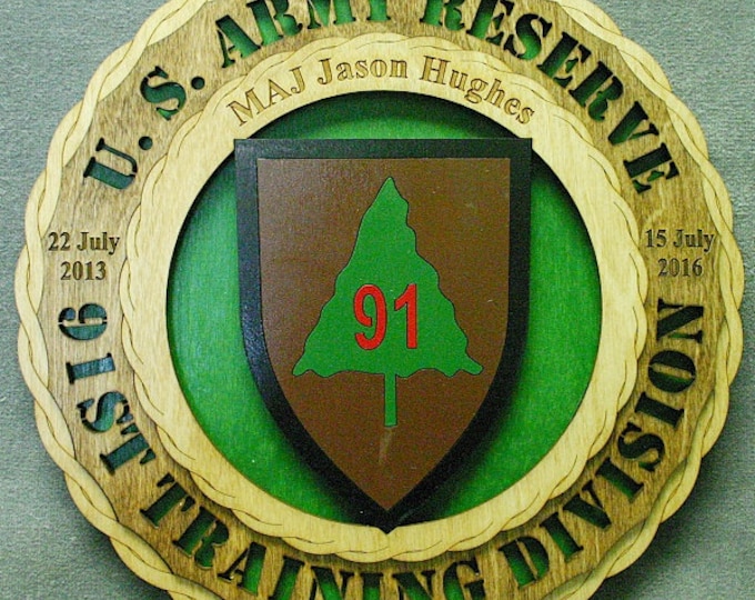 Custom 12" Wood US Army 91st Training Division Wall Tribute - FREE SHIPPING