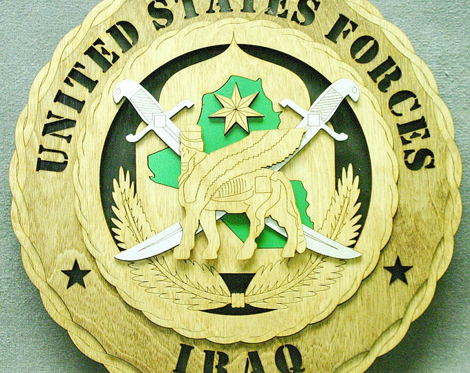Custom 12" Wood United States Forces Iraq Wall Tribute - FREE SHIPPING