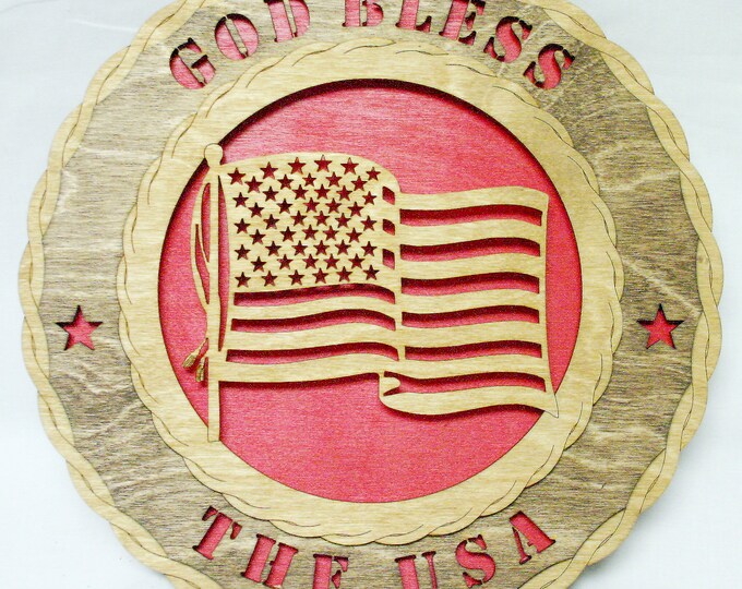 Custom 12"or 18" Wood God Bless The USA Wall Tribute