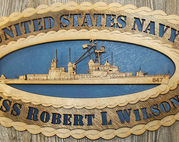 Custom 15 x 7  Wood Ship USS Robert L Wilson DD847 Large Oval Tribute - Free Shipping