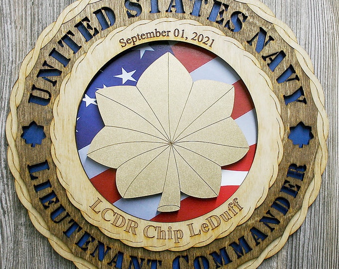 Custom 12" Wood US Navy Lieutenant Commander Wall Tribute - Personalized - FREE SHIPPING