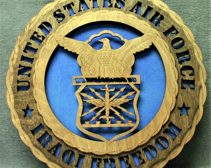 Custom 12" Wood US Air Force Iraqi Freedom Wall Tribute - FREE SHIPPING