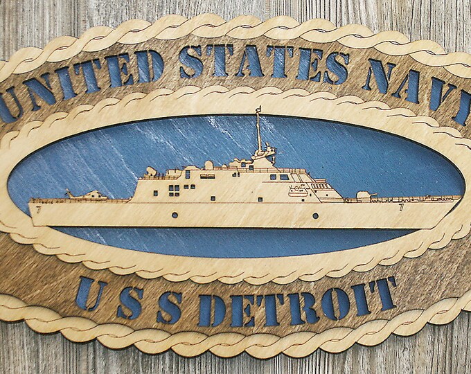 Custom 15 x 7  Wood Ship USS Detroit LCS7  Large Oval Tribute - Free Shipping