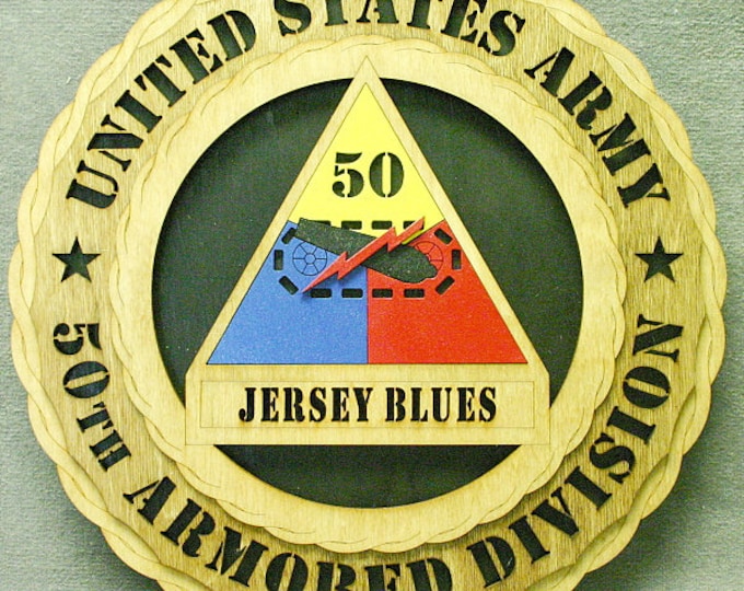 Custom 12" Wood 50th Armored Division Wall Tribute - FREE Shipping