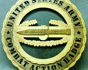 Custom Army Combat Action Badge Wood Wall Tribute (12 inch)