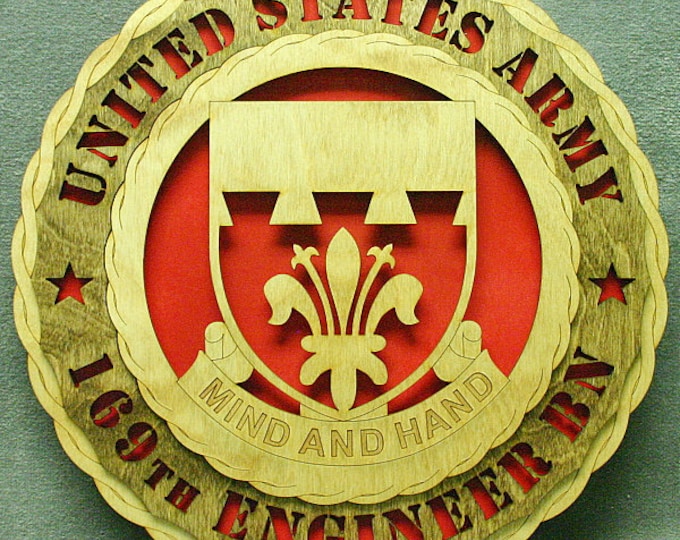 Custom 12" Wood US Army 169th Engineer Bn Wall Tribute - FREE SHIPPING
