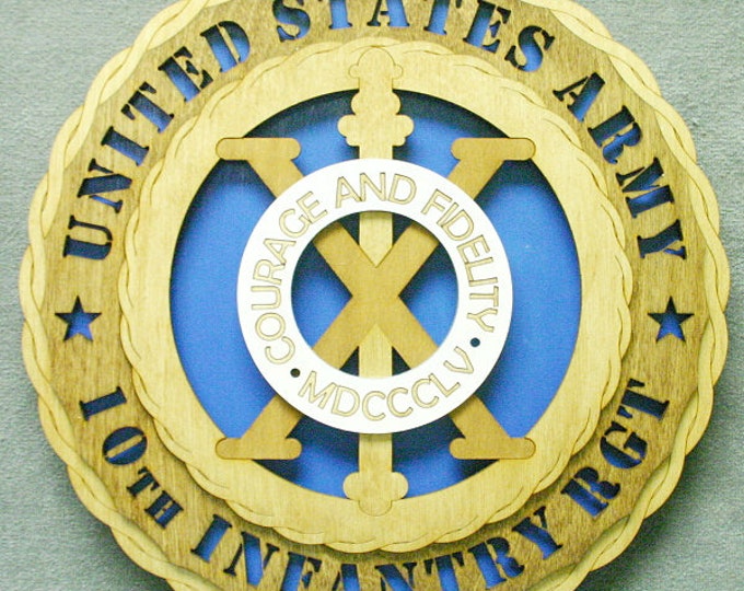 Custom 12" Wood US Army 10th Infantry Regiment Wall Tribute - FREE SHIPPING