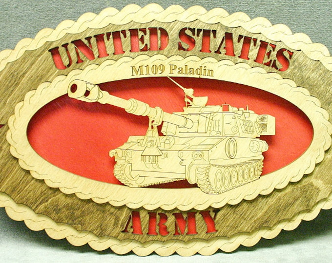 Custom 14" Wood Army M109 Paladin Tank Wall Tribute - Free Shipping