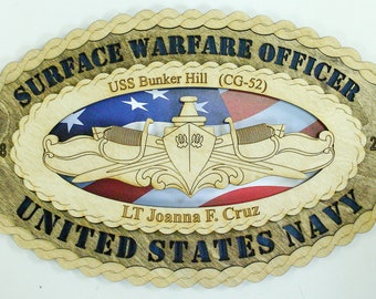 Custom Navy Surface Warfare Officer Personalized with Flag- Free Shipping