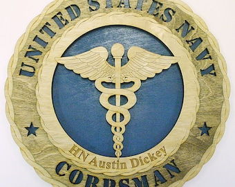 Custom 12" Wood US Navy Corpsman Wall Tribute - Personalized - FREE SHIPPING