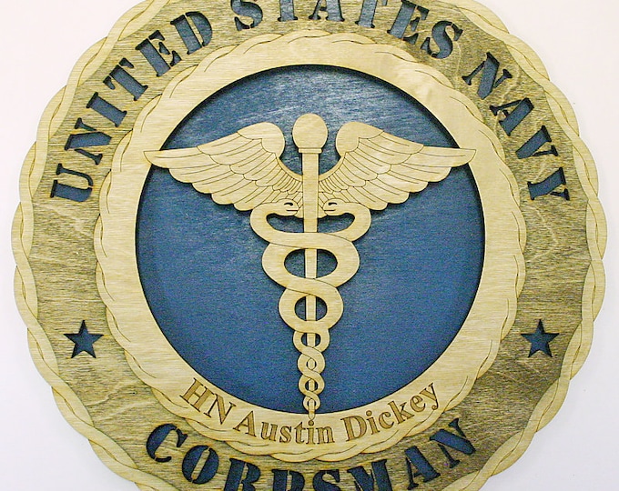 Custom 12" Wood US Navy Corpsman Wall Tribute - Personalized - FREE SHIPPING