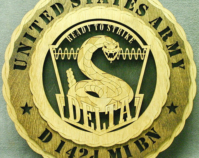 Custom 12" Wood US Army Delta D 142d Mi Bn Wall Tribute - FREE SHIPPING