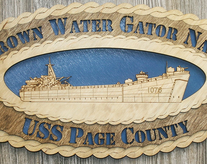 Custom 15 x 7  Wood Ship USS Page County Large Oval Tribute