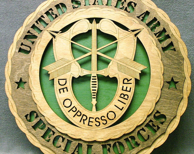 Custom 12" Wood Army Special Forces De Opresso Liber Wall Tribute - FREE SHIPPING