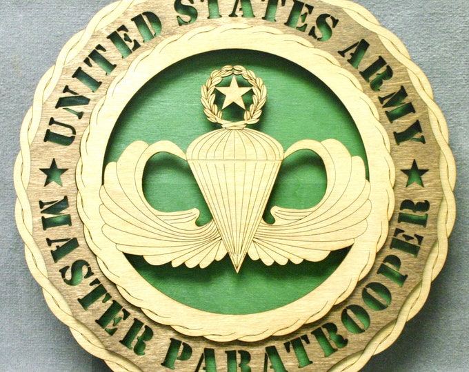 Custom 12" Wood US Army Master Paratrooper Wall Tribute - FREE SHIPPING