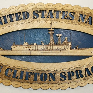 Custom 12&quot; Wood Ship USS Clifton Sprague FFG-16 Wall Tribute - Free Shipping