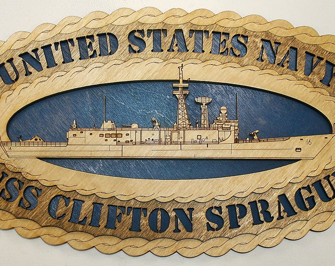 Custom 12" Wood Ship USS Clifton Sprague FFG-16 Wall Tribute - Free Shipping