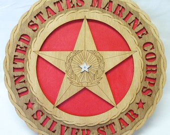 Custom 12"or 18" Wood Marine Corps Silver Star Wall Tribute