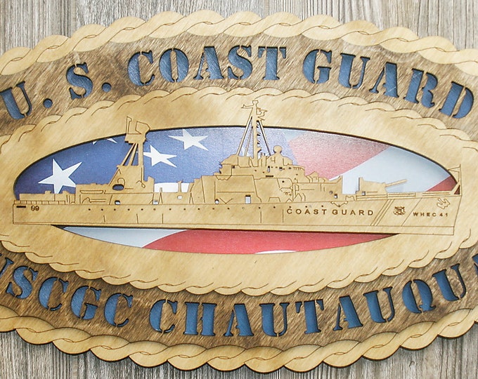 Custom 15 x 7  Wood Ship USCGC Chautauqua WHEC41 Large Oval Tribute - Free Shipping