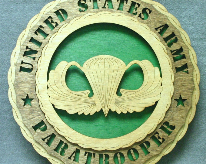 Custom 12" Wood US Army Paratrooper Wall Tribute - FREE SHIPPING