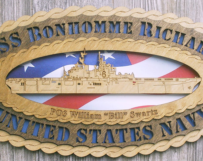 Custom 15 x 7  Wood Ship USS Bonhomme Richard Wall Tribute - Free Shipping