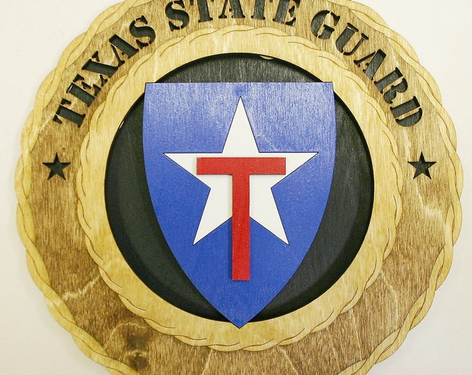 Custom 12" Wood Texas State Guard Wall Tribute - FREE Shipping