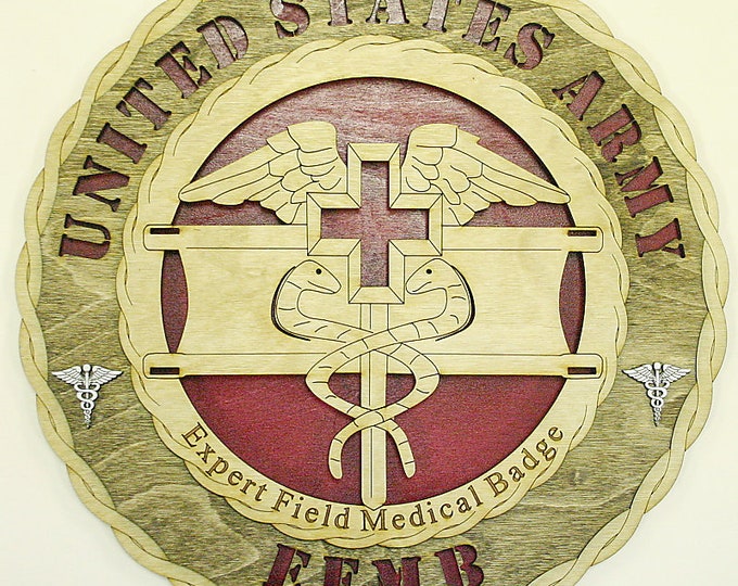 Custom 12" Wood Army Expert Field Medical Badge Wall Tribute - FREE SHIPPING