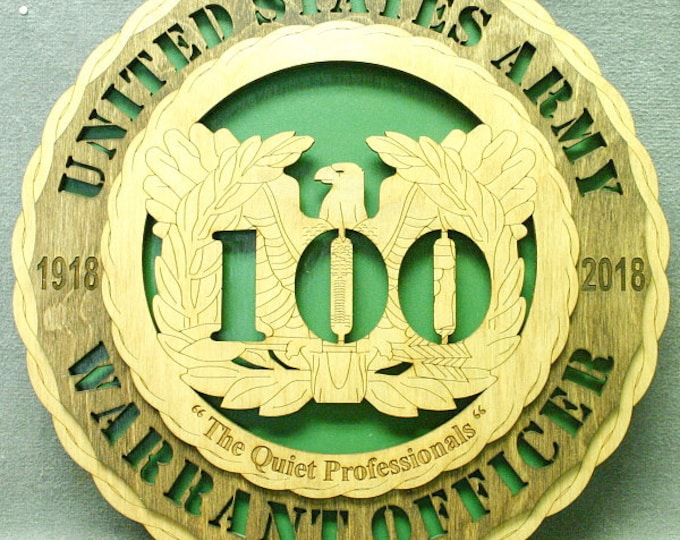 Custom 12" Wood US Army Warrant Officer 100 Year Anniversary  Wall Tribute - Free Shipping