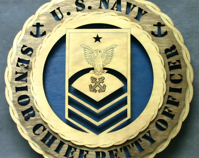 Custom 12" Wood US Navy Senior Chief Petty Officer Wall Tribute - Personalized - FREE SHIPPING