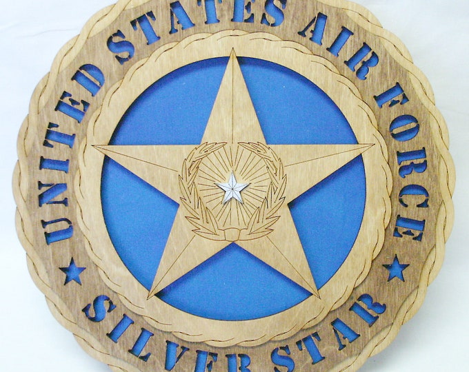 Custom 12" Wood US Air Force Silver Star Wall Tribute - FREE SHIPPING