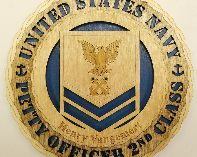 Custom 12"or 18" Wood Navy petty Officer 2nd Class Wall Tribute