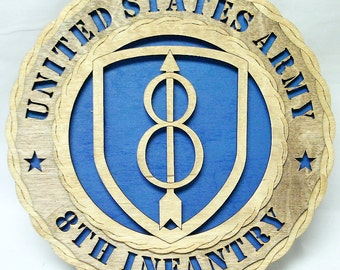 US Army 8th Infantry Division Wood Wall Plaque - 12" Tribute