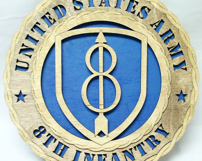 Custom 12" Wood US Army 8th Infantry Division - Wall Tribute - FREE SHIPPING