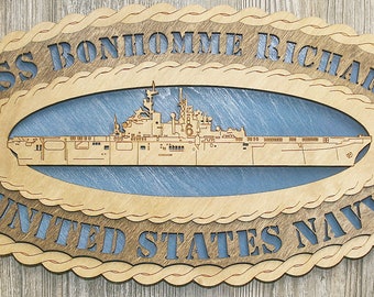 USS Bonhomme Richard LHD6 Wood Ship Plaque: Custom Oval Tribute