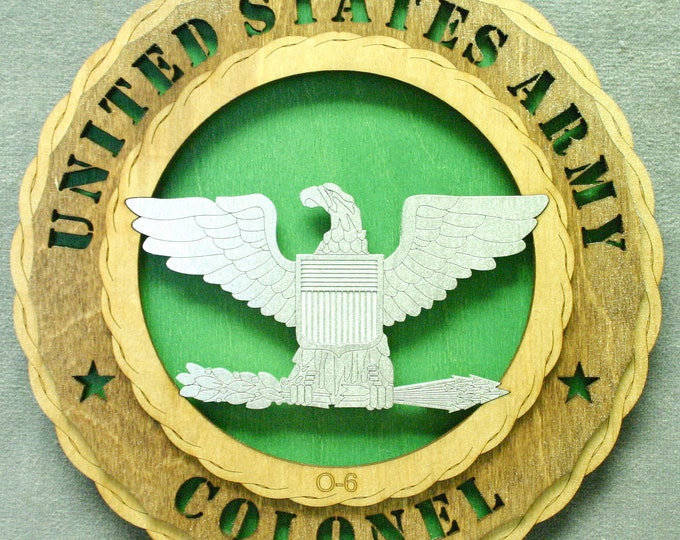 Custom 12" Wood US Army Colonel Rank Wall Tribute - FREE SHIPPING