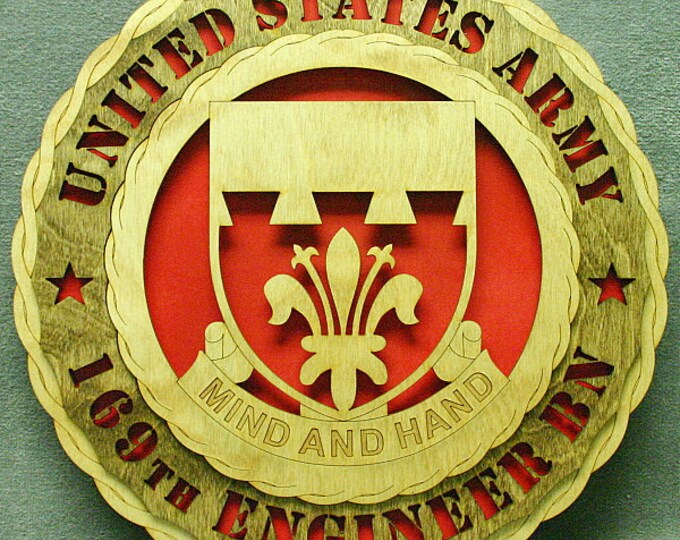 Custom 12" Wood US Army 169th Engineer Bn Wall Tribute - FREE SHIPPING