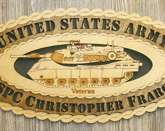 Custom M1A1 Tank Wood Wall Tribute - 15 x 7 Oval