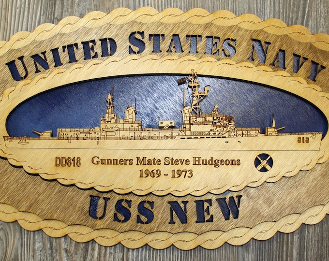 Custom 15 x 7  USS New Wood  Large Oval Tribute - Free Shipping