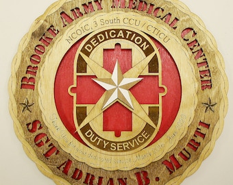 Custom 12"or 18" Wood Brooke Army Medical Center Wall Tribute