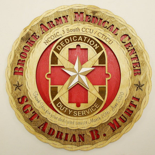 Custom 12"or 18" Wood Brooke Army Medical Center Wall Tribute