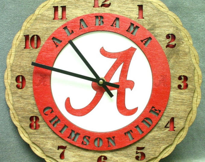 Custom 12" Wood Alabama Crimson Tide Wall Tribute Clock- FREE SHIPPING