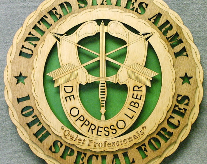 Custom 12" Wood US Army 10th Special Forces Wall Tribute - FREE SHIPPING