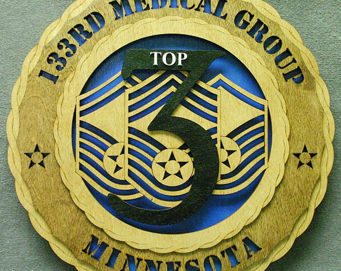 Custom 12" Wood US Air Force 133rd Medical Group Wall Tribute - FREE SHIPPING