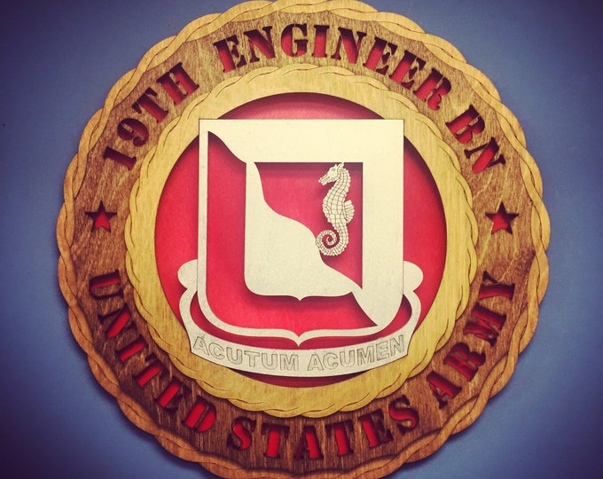 Custom 12" Wood US Army 19th Engineer Battalion - FREE SHIPPING