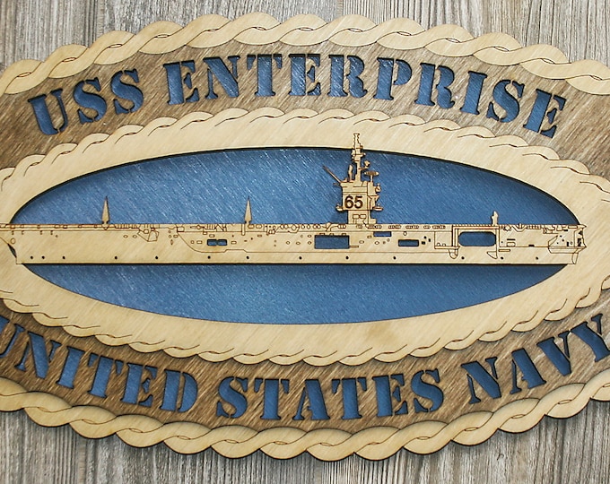 Custom 12" Wood Ship USS Enterprise Wall Tribute - Free Shipping