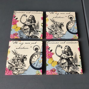 Alice In Wonderland Coasters, Decoupage Wooden Coaster Gift Set